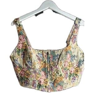 Floral Tapestry Corset Crop Top Women's L Bustier Cottagecore Boho Festival